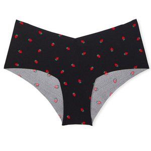 XS VS SEXY ILLUSIONS No-Show Cheeky Panty Black Ditsy Strawberry NWT
